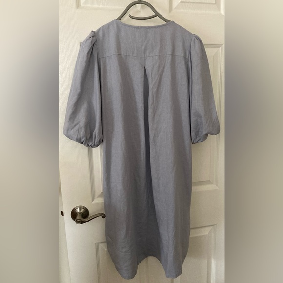 NWOT Cynthia Rowley women’s puff sleeve blue tent v-neck dress, size medium - Picture 2 of 8